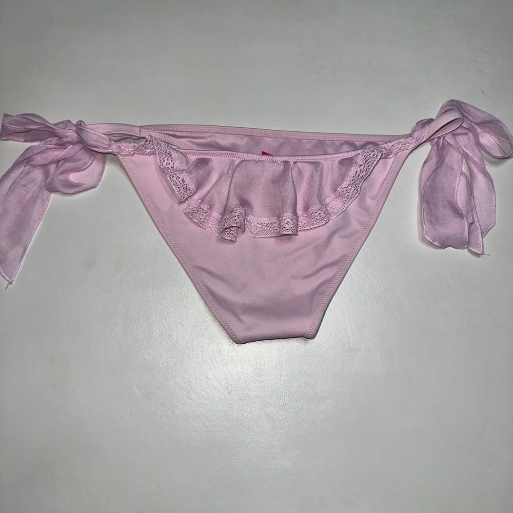 Victoria Secret Coquette Ruffle Lace Bikini Bottom With Ribbon Ties Size Medium
